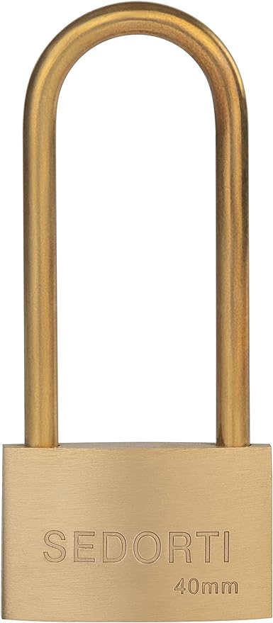 Weather Proof Lock, Keyed Alike Solid Brass Padlocks with Long Brass Shackle, Light Duty, 1-1/2" Wide Body, Marine Padlock, Anti Rust Lock, 12 Pack