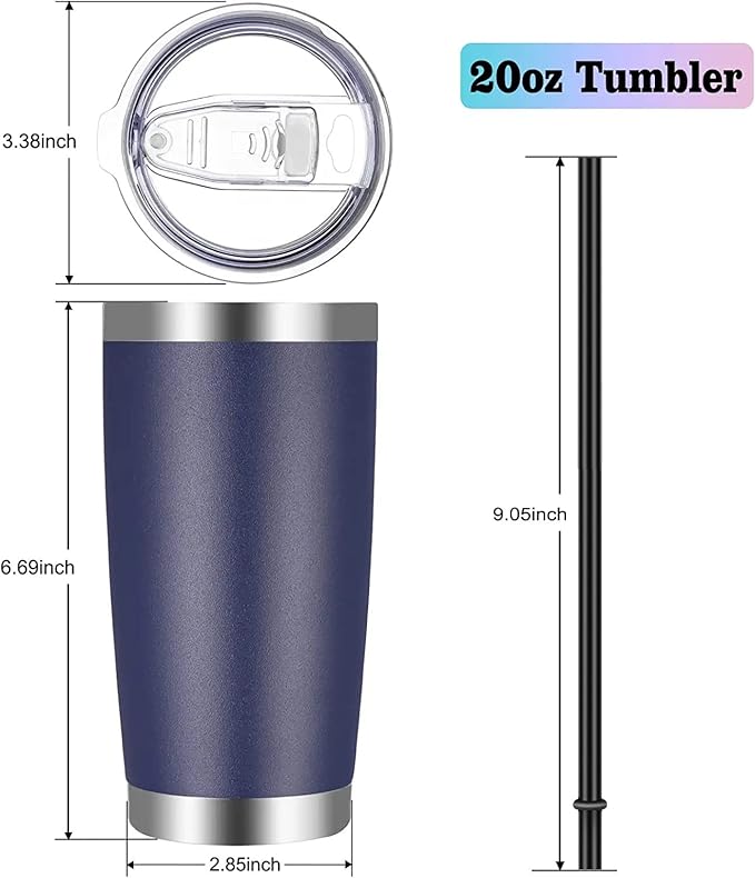 VEGOND 20oz Tumbler with Lid and Straw Stainless Steel Tumbler Cup Bulk Vacuum Insulated Double Wall Travel Coffee Mug Powder Coated Coffee Cup(Navy Blue 12 Pack