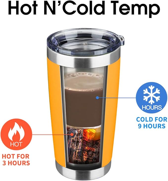 20oz Tumbler Bulk Stainless Steel Vacuum Insulated Tumblers with Lid Double Wall Travel Mug, Durable Powder Coated Coffee Cup, Suitable for Ice Drinks and Hot Beverage (Orange 6pack)
