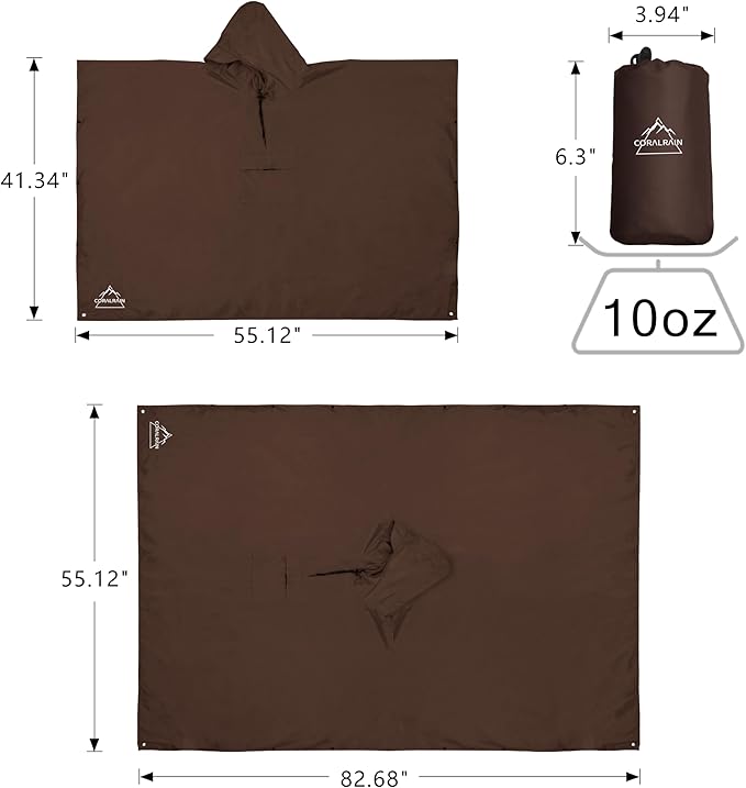Coralrain Hooded Rain Poncho Lightweight Waterproof Unisex Raincoat Jacket with Pocket for Men Women Adult