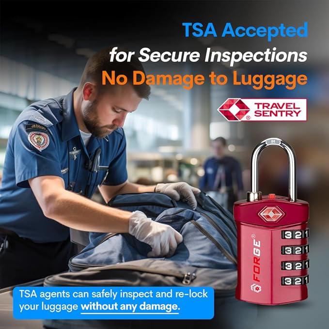 Forge Travel Lock,TSA Approved Luggage Locks for Air Travel, Gym Lockers, School Lockers, Pelican Cases, Gun Case, Easy Read Dials, Durable Alloy Body