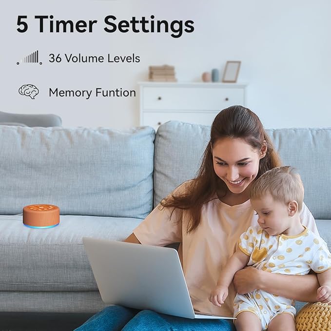 Sleep Sound Machine White Noise Machine with 30 Non Looping Sounds 12 Night light Colors with 5 Timers 36 Adjustable Volume Memory Function Brown Noise Machine for Baby kid Adult & Home Nursery Travel