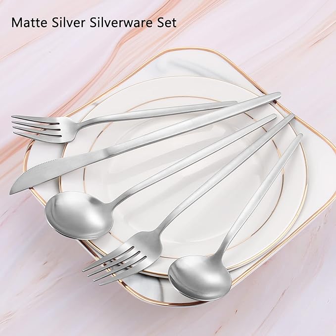 Matte Silverware Set, VANVRO 40-Piece Stainless Steel Flatware Set, Satin Finish tableware Cutlery Set, Service for 8, Home and Restaurant, Dishwasher Safe