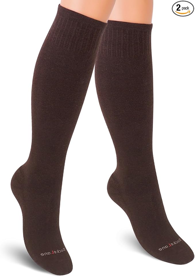 Cotton Compression Socks for Women & Men. 15-20 mmHg Support Knee-High Brown S/M