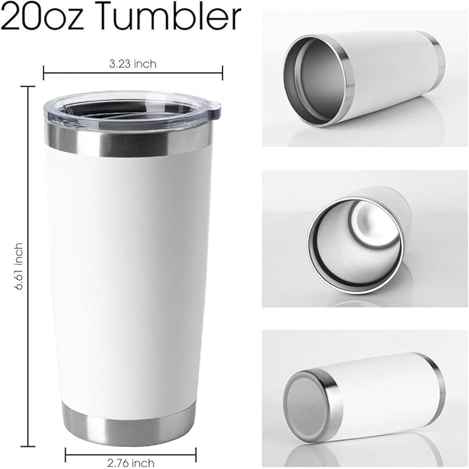 HASLE OUTFITTERS 20oz Tumblers Bulk Stainless Steel Cup with Lid Double Wall Vacuum Insulated Coffee Mug for Cold & Hot Drinks 8 Pack, White