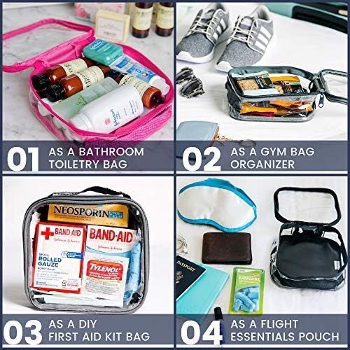 Clear TSA Approved 3-1-1 Travel Toiletry Bag for Carry On / Quart Size Transparent Liquids Pouch for Airport Security / Reusable See Through Vinyl & PVC Plastic Organizer for Men and Women (Orange)