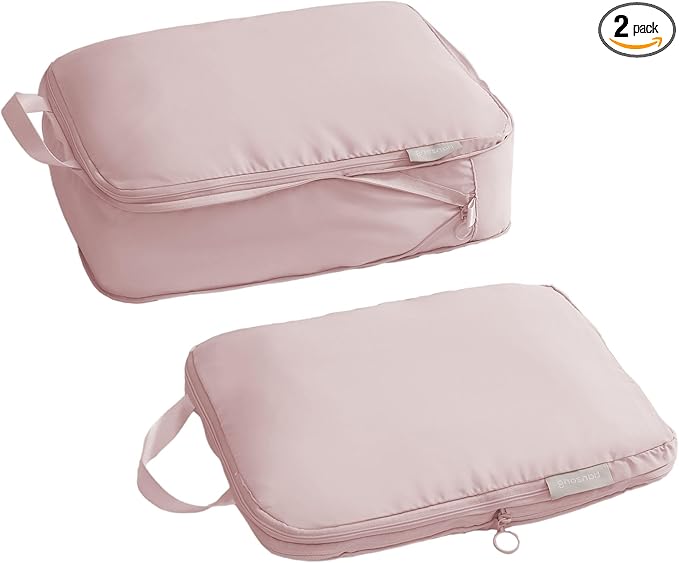 tianzong Compression Packing Cubes for Suitcases, Luggage Organizer Bags Set for Travel (Pink, 2 Pack Large)