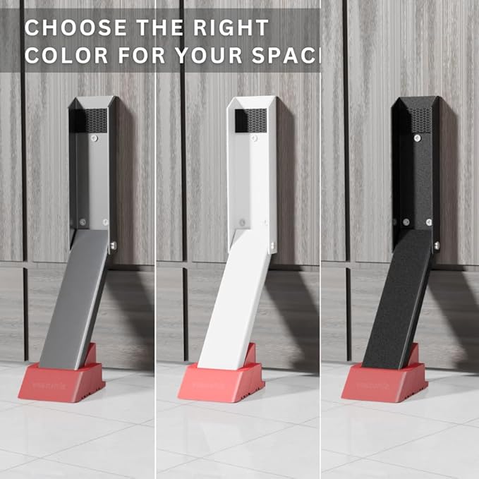 2 Pack Door Stop, No Drill Door Stoppers - Kickdown Doorstop for Home, Glass Doors, & Outdoors, Easy to Install Doors with Self Adhesive Door Stopper, No Screw Flip Down Portable Door Stopper - White