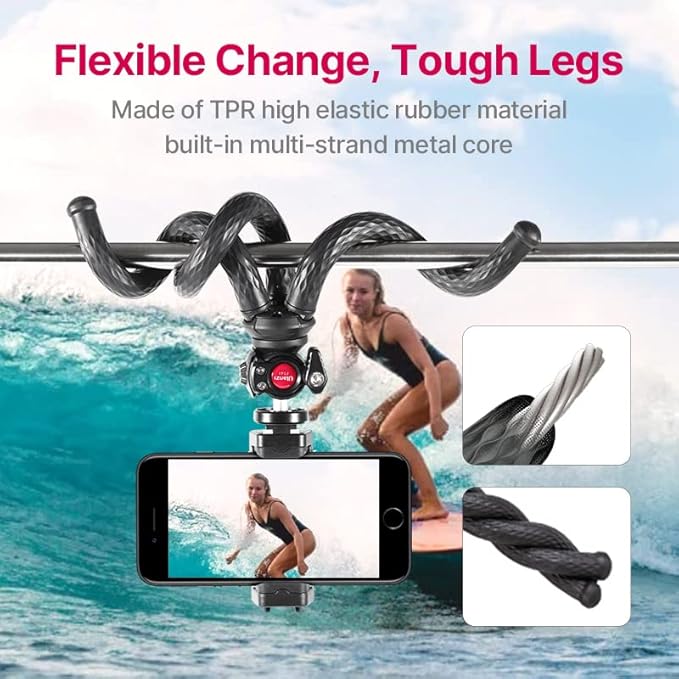 ULANZI FT-01 Phone Tripod with Holder, Mini Camera Flexible Tripod Stand with Cold Shoe Mount, 1/4'' Screw for Magic Arm, Universal for iPhone 16 15 Pro Max XS Max X 8 Samsung Canon Nikon Sony Cameras