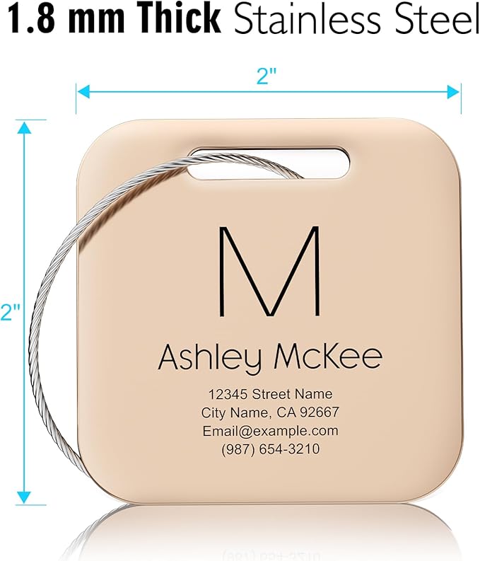 Luggage Tags for Suitcase - Engraved Black Personalized Stainless Steel Metal Tag - Custom Name Tags Suitable for Bags and Backpacks
