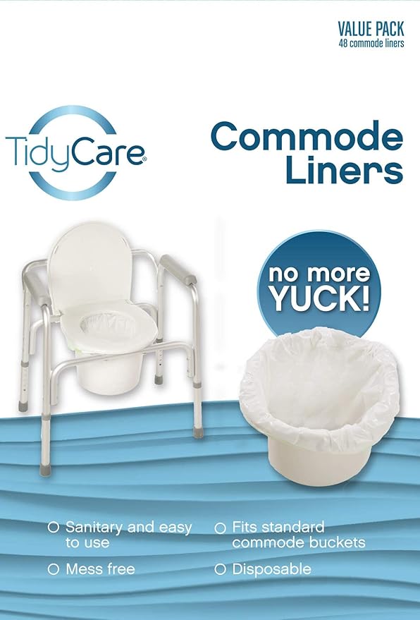 Disposable Bedside Commode Liners for Adult Portable Toilet Chair Seat Bucket and Bedpan | Value Pack of 48 Waste Bags | Universal Fit Liners for Home Medical Care