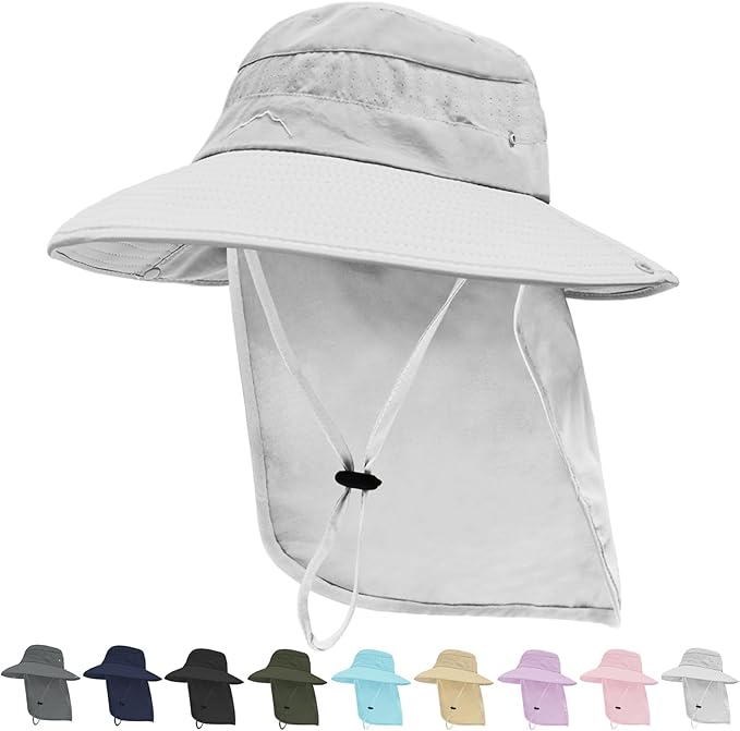 Sun Hats for Men Women, UPF50+ Protection Safari Hat,Wide Brim Fishing Hat with Neck Flap,Bucket Hats for Beach Hiking