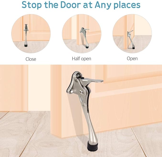 Door Stopper, One-Touch semi-Automatic Metal Door Stopper, with Non-Slip Rubber Tip for Wood, Concrete, Tiled, and Carpeted Floors (6inch x 1pack, Black)