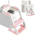 Potty Training Seat for Toddlers - Upgrade 2-in-1 Toilet Seat Toilet Ladder for Kids Children Boys Girls, Anti-Slip Pad & Adjustable Height with Waterproof PVC Cushion - Pink