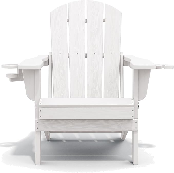 SERWALL Adirondack Chair with Cup Holders - Composite Adirondack Chairs Set of 6 HDPE Outdoor Chairs All Weather Use- White