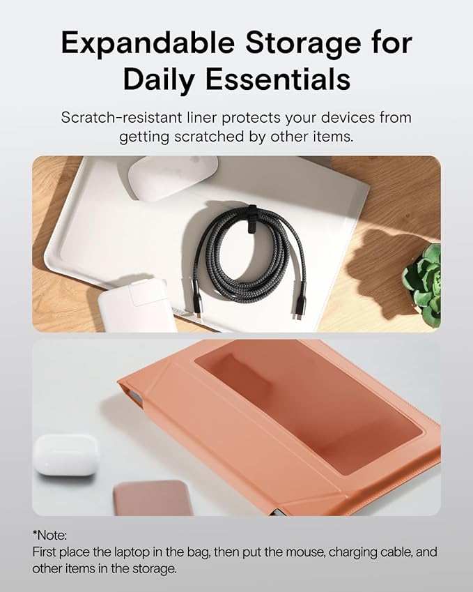 MOFT Laptop Carry Sleeve, 2-in-1 Laptop Bag & Stand for 14" MacBook Air/Pro & Dell/HP/Lenovo/Asus, Stylish Slim Computer Sleeve Bag with Expandable Storage for Computer Accessories, Class Nude