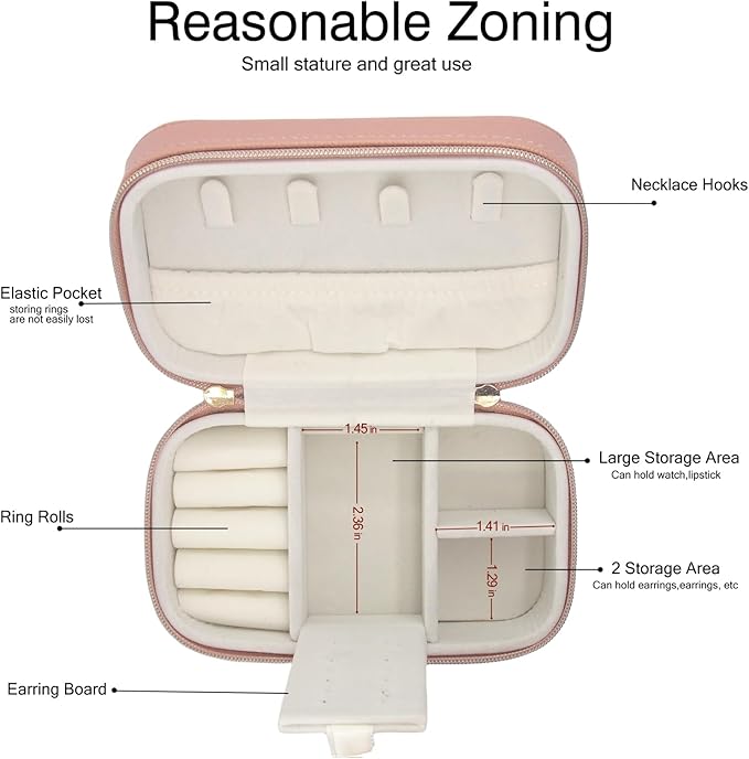 Travel Jewelry Case Bulk Of 2 For Women Weekend,Gold Zip, PU Leather Compact Jewelry Organizer For Earring Bracelets Pink Travel Jewelry Box Set Perfect For Small Bridesmaid Jewelry Box Gift