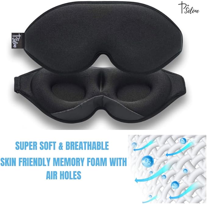 Sleep Mask with Earplugs & Zipper Bag 3D Memory Foam Eye Mask with Nose Support, Lash-Friendly, Blink Freely, Soft, Breathable, Adjustable, for Sleep, Travel, Insomnia, Meditation, Men & Women