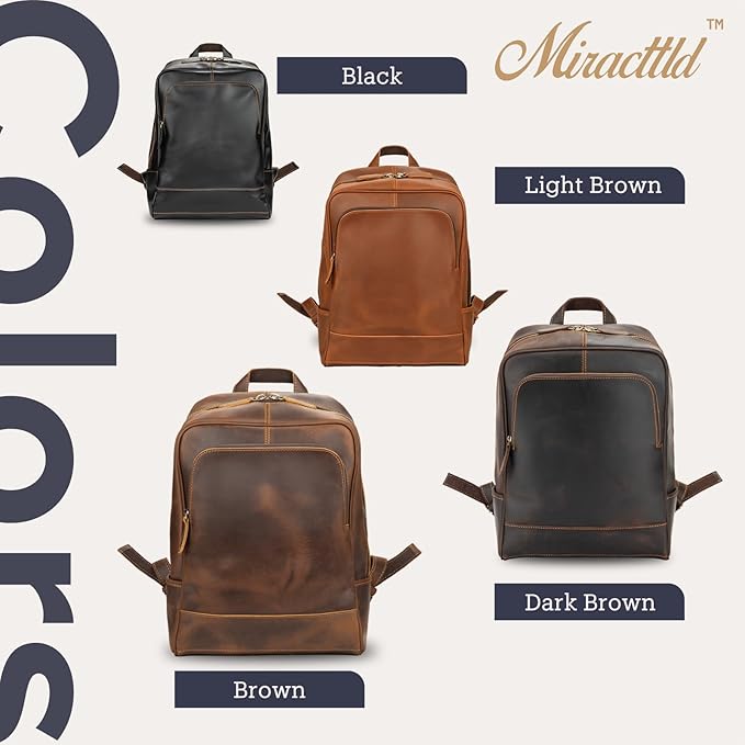 Leather Backpack for Men 15.6" Laptop Backpack 100% Madagascar top-Grain Leather Backpack Brown Medium Size