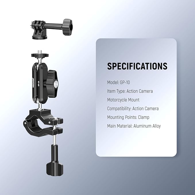 NEEWER Action Camera Pole Mount with Two 360° Ball Heads 1/4" Screw Action Camera Adapter, Holder Clamp for Motorcycle Bike Handlebar, Compatible with GoPro Hero13 12 11 10 9 Max360 Insta360 DJI Osmo