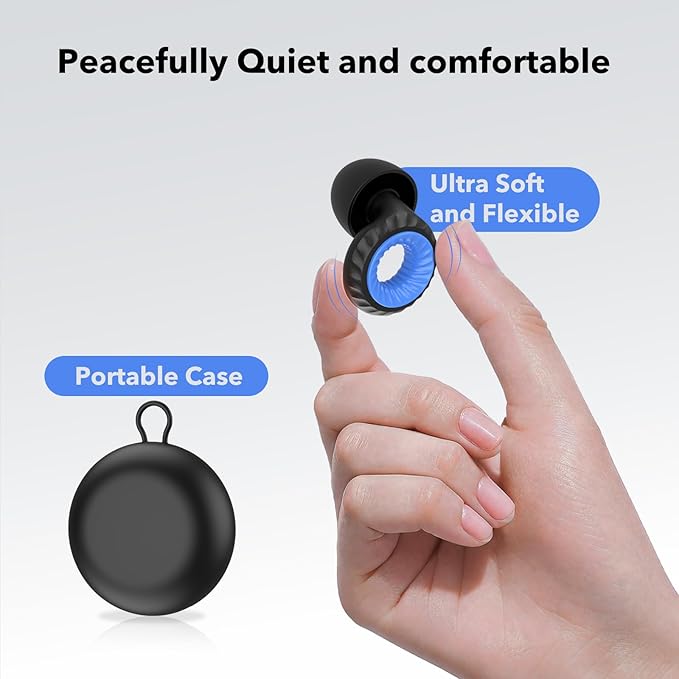 Ear Plugs for Sleeping Noise Cancelling -30dB, 2-Pack Reusable Soft Noise Reduction Ear Plugs for Sleep, Travel,Deep Focus, Hearing Protection,Concert with Carrying Case (White & Black)
