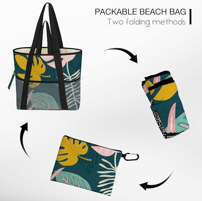Sandproof Beach Bag with Zipper - 8-Pocket Waterproof Tote for Women & Family | Foldable Travel Swim Bag (Gift-Ready)
