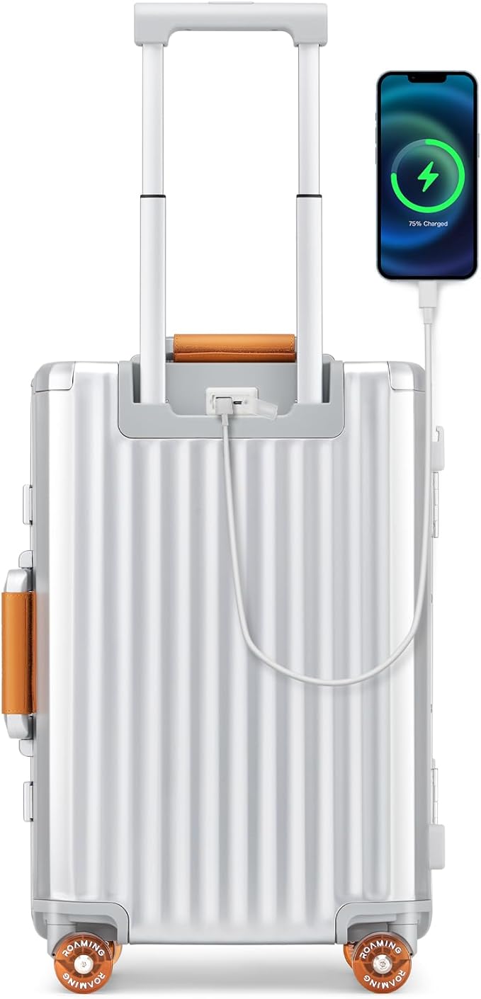 ROAMING 20 Inch Carry-On Luggage Durable All Aluminum Hardshell Suitcase - Zipperless Luggages Airline Approved with 360° Spinner Wheels, TSA Lock USB Port, Smart Organizational Pockets
