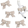 SenseAGE 5 Pack Cord Organizer, Bow Cord Keeper, Cable Organizer USB Holder, Leather Cable Management, Cable Straps, Earphone Winder, Storage Straps for Electronics, Earbuds (Moonlight Grey, Small)
