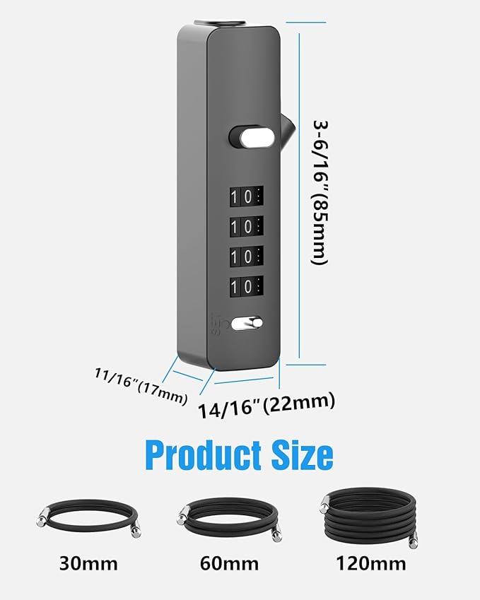 Combination Lock, 4-Digit Steel Cable Locks with Code, Locks for Lockers with 3 Lengths Cables for Bikes, File Cabinets, Wardrobes, Small Fences, Refrigerator Door (Gray-2pcs)