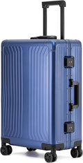 Metal all aluminum carry-on suitcase 20 "hard face, TSA lock and rotating wheel zippered luggage set (blue, 28 '')