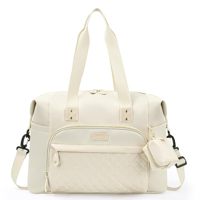 Tuwubi Diaper Bag Tote,Baby Diaper Bag with Pacifier Case Large Travel Diaper Tote Caddy for Mom and Dad Multifunction Large Baby Bag - M-White