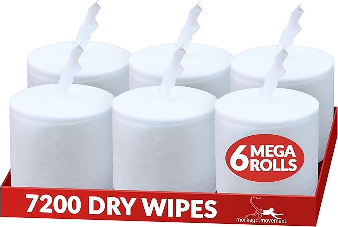 Dry Wipes Refill Set: 7200 Wipes (7" x 6"): Make Your Own Wet Wipes Using Your Preferred Cleaning Solution: 6 Refill Mega Rolls