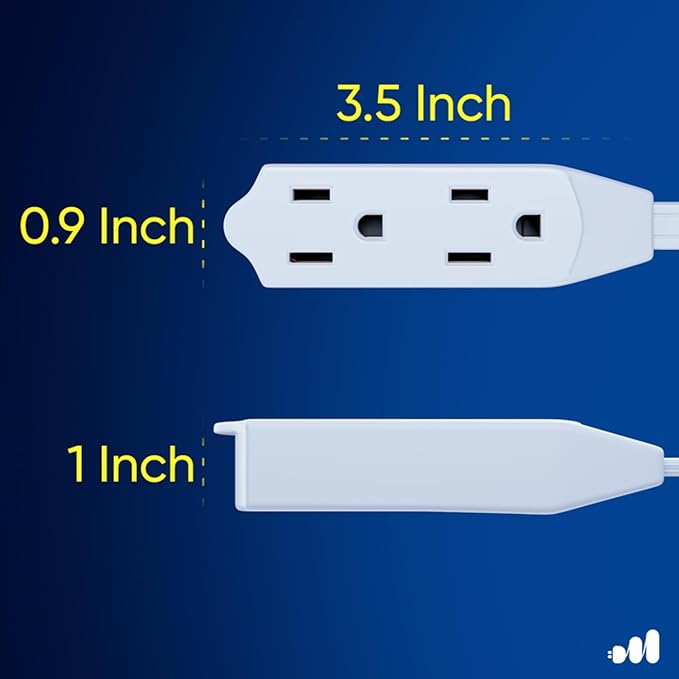 Maximm Cable 6 Ft 360° Rotating Flat Plug Extension Cord/Wire, 16 AWG Multi 3 Outlet Extension Wire, 3 Prong Grounded Wire - White - 2 Pack - UL Certified