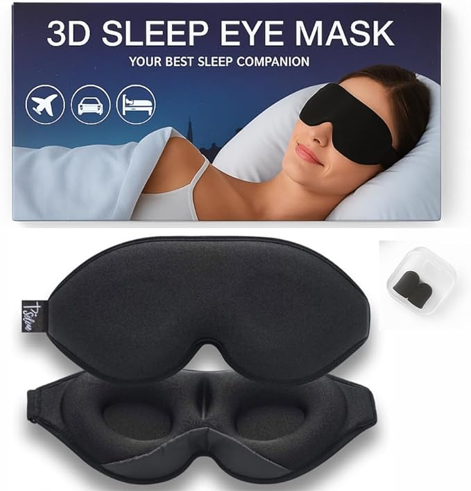 Sleep Mask with Earplugs & Zipper Bag 3D Memory Foam Eye Mask with Nose Support, Lash-Friendly, Blink Freely, Soft, Breathable, Adjustable, for Sleep, Travel, Insomnia, Meditation, Men & Women