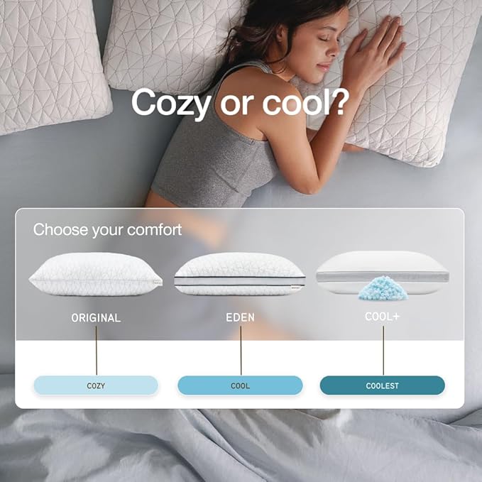 Coop Home Goods Eden Bed Pillow Queen Size for Sleeping on Back, Stomach and Side Sleeper- Medium Soft Memory Foam Cooling Gel - CertiPUR-US/GREENGUARD Gold