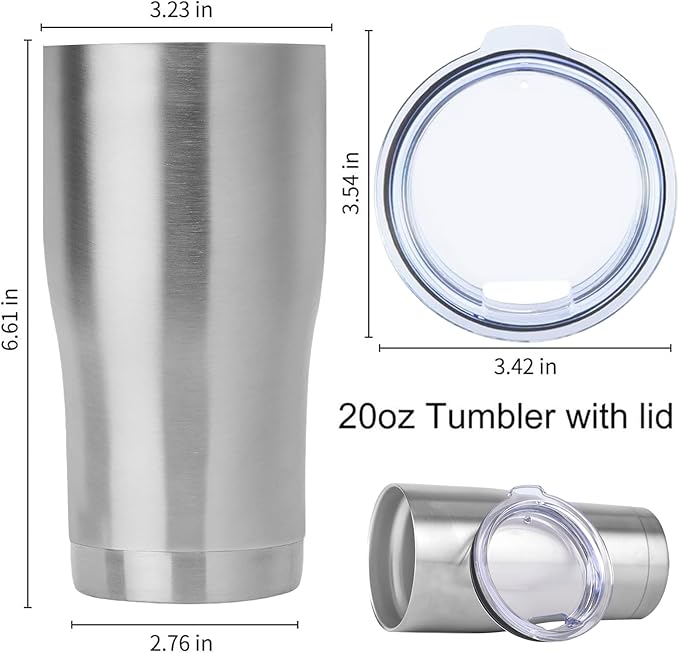 DOMICARE 20oz Tumbler with Lid Stainless Steel Tumblers Bulk, Double Wall Vacuum Insulated Coffee Travel Mug, 4 Pack Stainless Steel