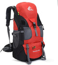 Bseash 50L Hiking Backpack, Water Resistant Lightweight Outdoor Sport Daypack Travel Bag for Camping Climbing Skiing Cycling (Red - No Shoe Compartment)