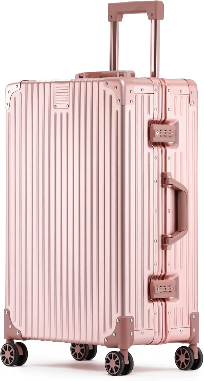 Metal All Aluminum Carry-on Luggage TSA Customs Lock Zipperless Silent Rotary Wheel Business Suitcase Aluminum Frame Set (rose gold, 20 '')