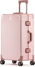 Metal All Aluminum Carry-on Luggage TSA Customs Lock Zipperless Silent Rotary Wheel Business Suitcase Aluminum Frame Set (rose gold, 20 '')
