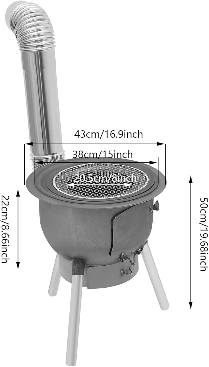 Camping Stove, Wood Burning Stove, Portable Grill Barbecue Cooking Grate and Cooktop with 3 Size Stove Rings, Multi-Functional Firewood Stove for Outdoor, Fishing, Hiking