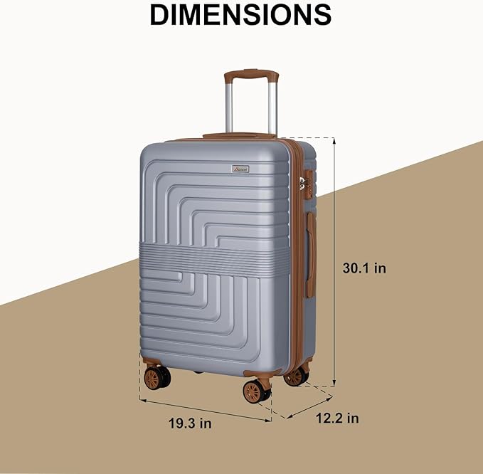 Romswi Expandable 28" Checked Luggage,Large Hardshell Suitcase with Double Spinner Wheels for 20% More Space, Airline Approved Lightweight Hardside Luggage, Scratch-Resistant & YKK Zipper,Silver