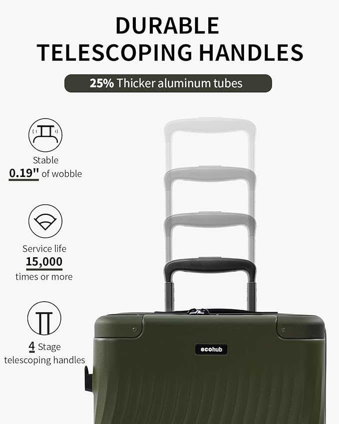 ECOHUB Hardside Expandable Carry On Luggage, 20" Rolling Luggage 22x14x9 Airline Approved with Spinner Wheels & TSA Lock, Lightweight Small Hardshell Travel Suitcase Valises, 20inch Carry-on Green