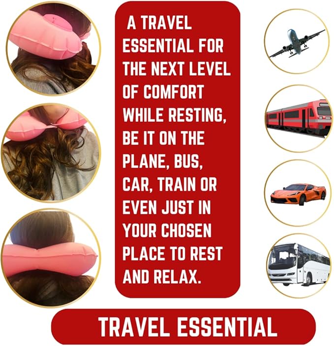 Inflatable Travel Pillows for Airplanes - Neck Pillow Inflatable - Press Pump- Blow up Airplane Pillow -Milk Silk TPU