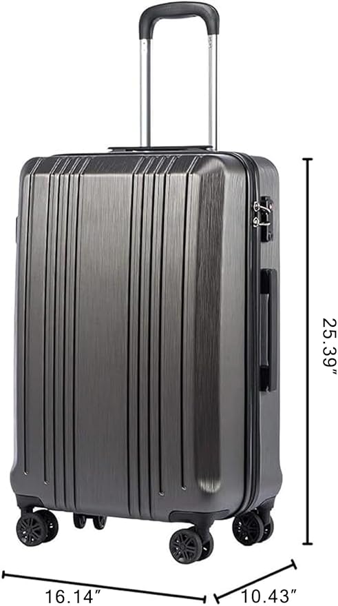 Coolife Luggage Suitcase PC+ABS with TSA Lock Spinner Carry on Hardshell Lightweight 20in 24in 28in (grey, M(24IN))