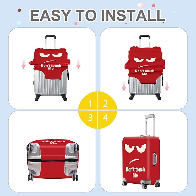 ANNA QUEEN Funny Luggage Cover, Don't Touch Me Red Face Design, Stretchable, Washable Travel Protector for 20-22 Inch Luggage