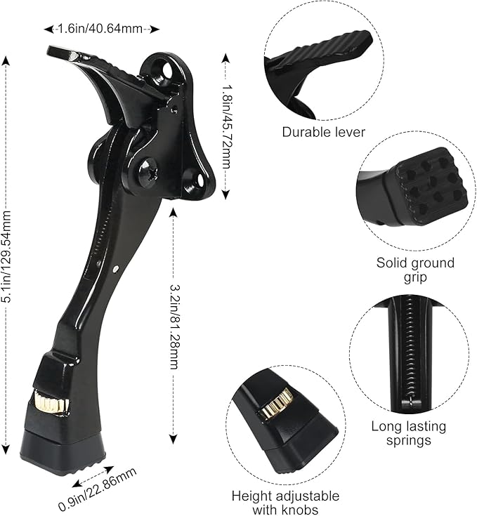 3 Packs Heavy Duty Kickdown Door Stopper, One Touch Adjustable Kickdown Door Stop for Heavy Doors, 4 in Metal Door Kickstand with Rubber Tip & Wall Protectors for Wide Doors- Black