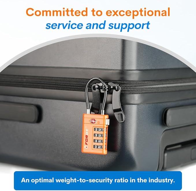 Forge TSA Approved Luggage Locks 4 Digit Combination TSA Travel Locks with TSA008, Open Alert Indicator, Zinc Alloy Body for Luggage, Suitcase, Backpack, and More. 3 Color 6 Locks.