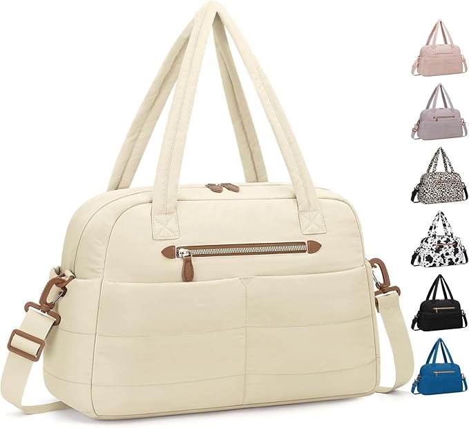 Travel Duffle Bag,Puffer Carry On Duffel Bag with Laptop Compartment Waterproof Overnight Weekender Bags for Women Large Hospital Tote Bags for Labor and Delivery(Large,Beige)