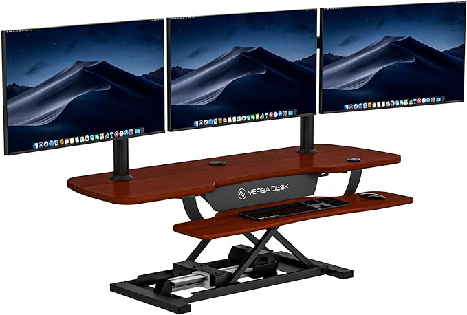 VERSADESK 48 Inch Electric Height Adjustable Ergonomic Desk Converter, PowerPro™ Height Standing Desk Riser, Keyboard Tray, Built-in USB Charging Port, Sit Stand Workstation, Hold 80 lbs, Cherry