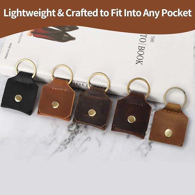 Jack&Chris Genuine Leather SD Card Holder Keychain, Anti-Shock Anti-Dust SD Card Case, Portable Camera Accessories for SD CF CFexpress Micro SD Nano SIM and Micro SIM Cards, Dark Brown 2 Packs